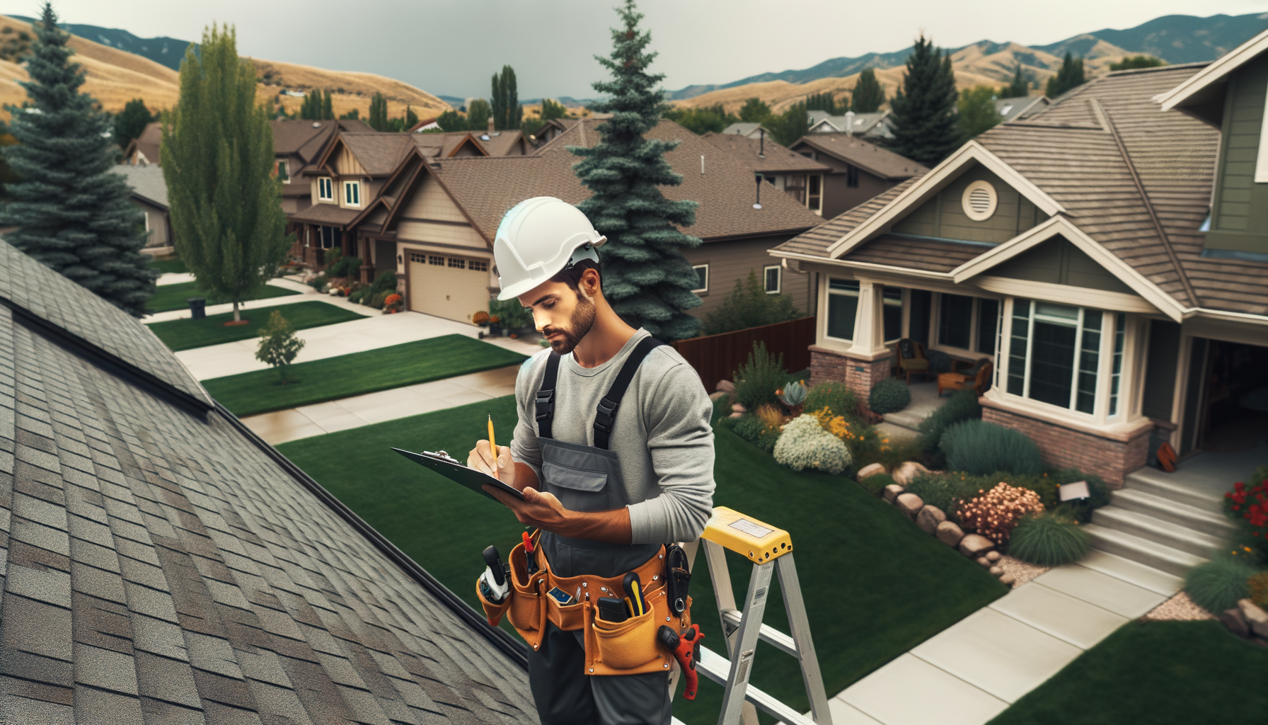 Roofer performing inspection on shingled roof